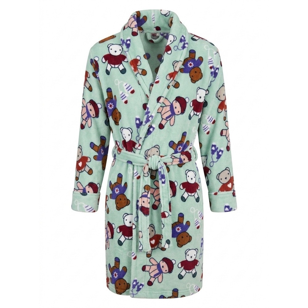 Vera Bradley Toasty Teddies Fleece Robe Green Teddy Bear Plush S/M Loungewear CJ